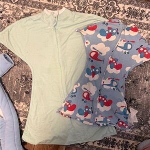 Small and medium sleep sack zipadee sleeping baby planes and mint green